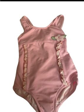 Florence Eiseman Pink One-Piece Swimsuit with Flower Appliqué NWT 18M